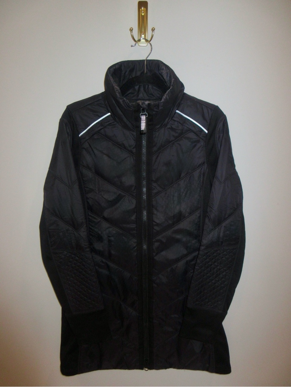 Athleta Black Quilted Puffer Jacket with Reflective Accents